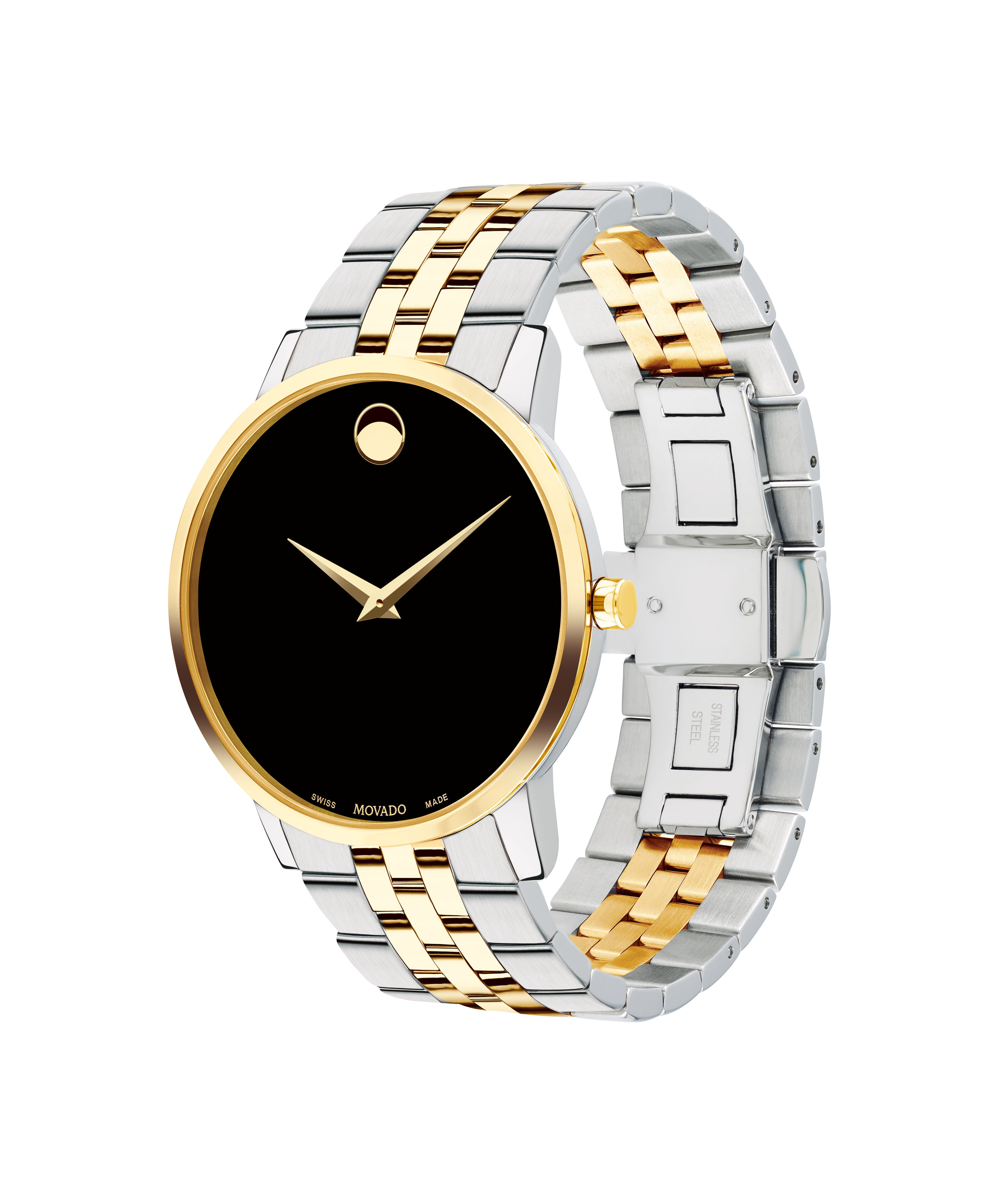 Movado 7041485 14k Yellow Gold White Roman Dial Tank Quartz Wrist Watch