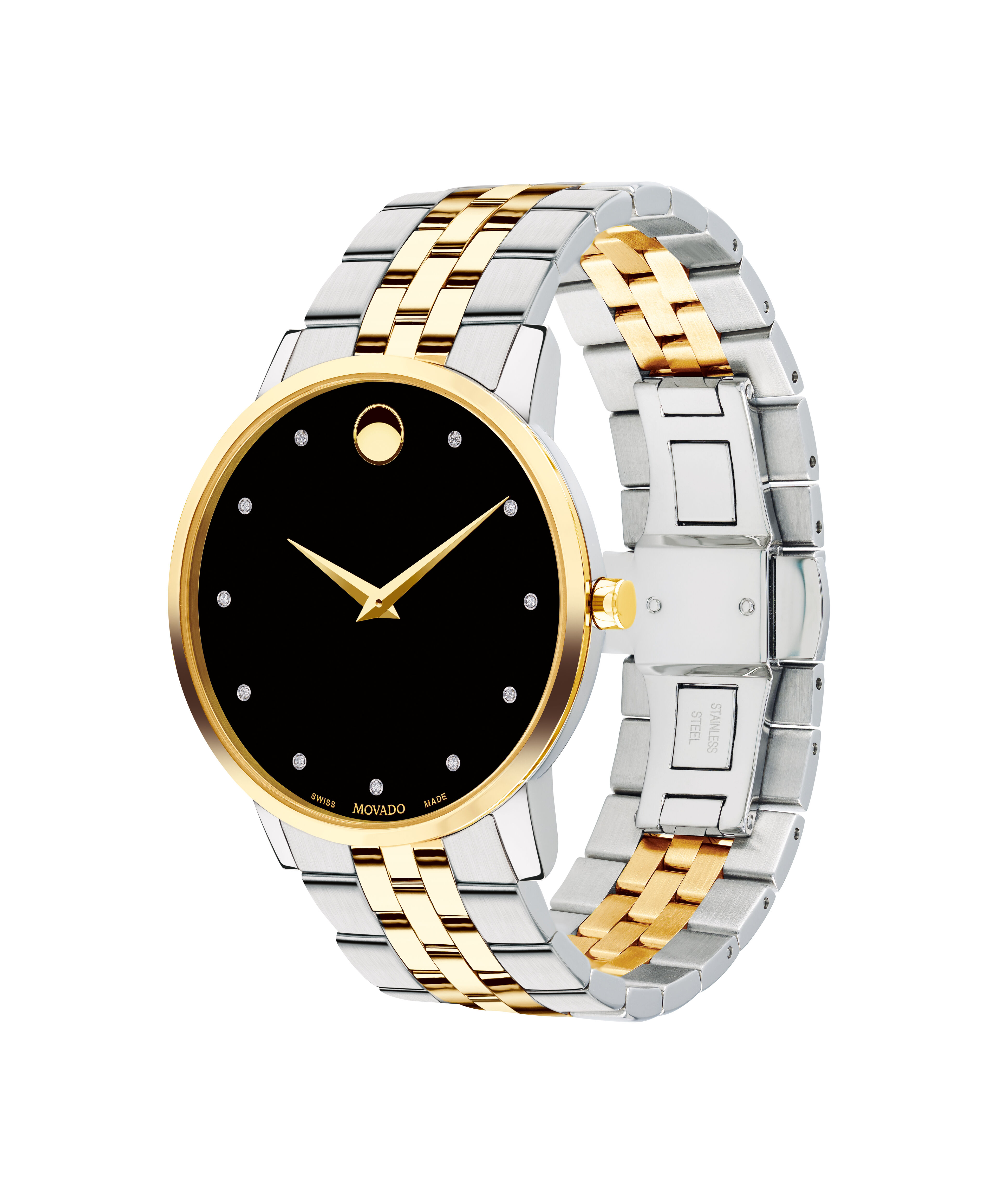 Movado Esperanza 0607058 Two Toned Stainless Steel and Yellow Gold Case/Bracelet Black Dial 39mm