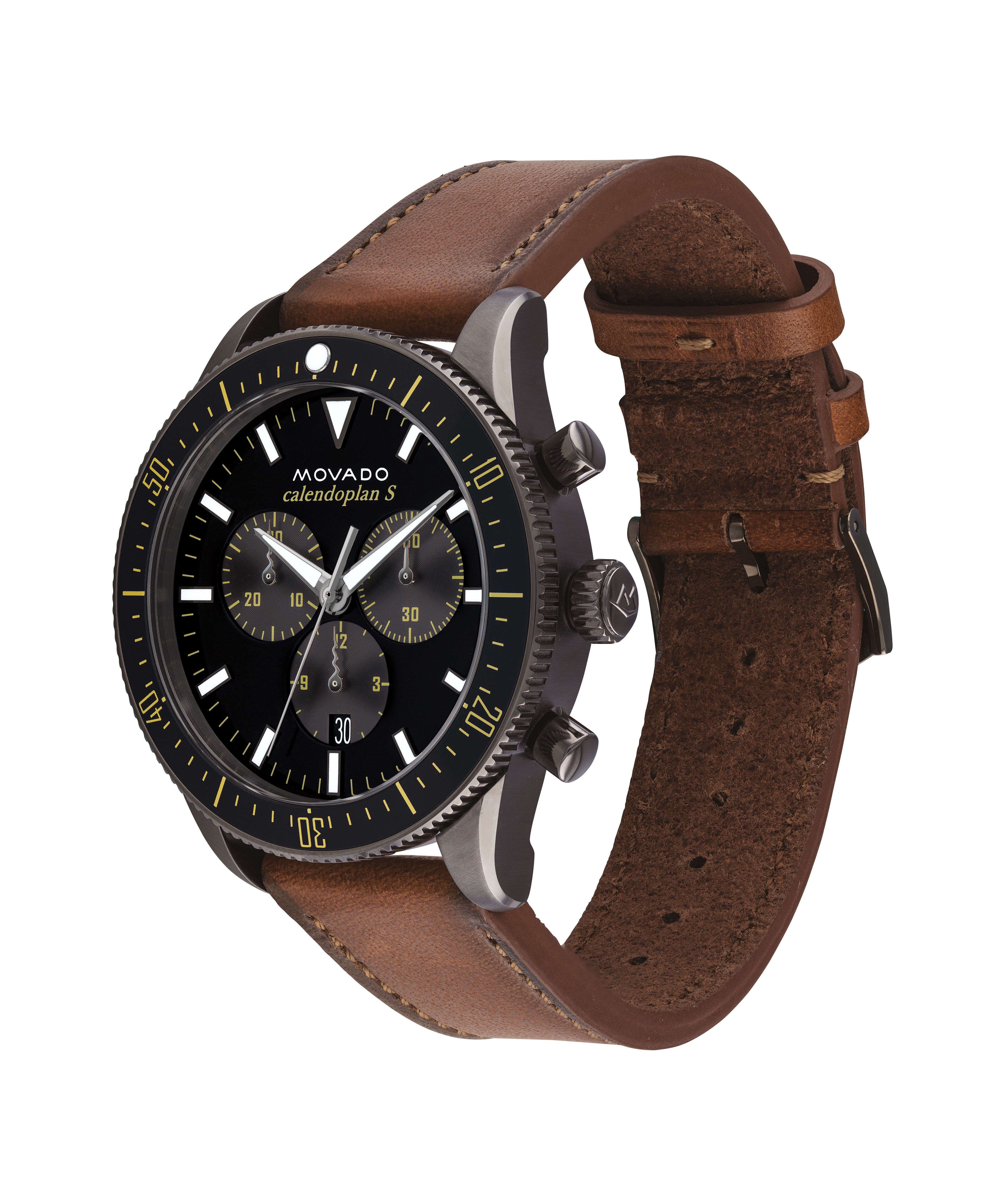 Movado Sport Waterproof Stainless Steel Vintage Watch 34mm Black Glossy Dial