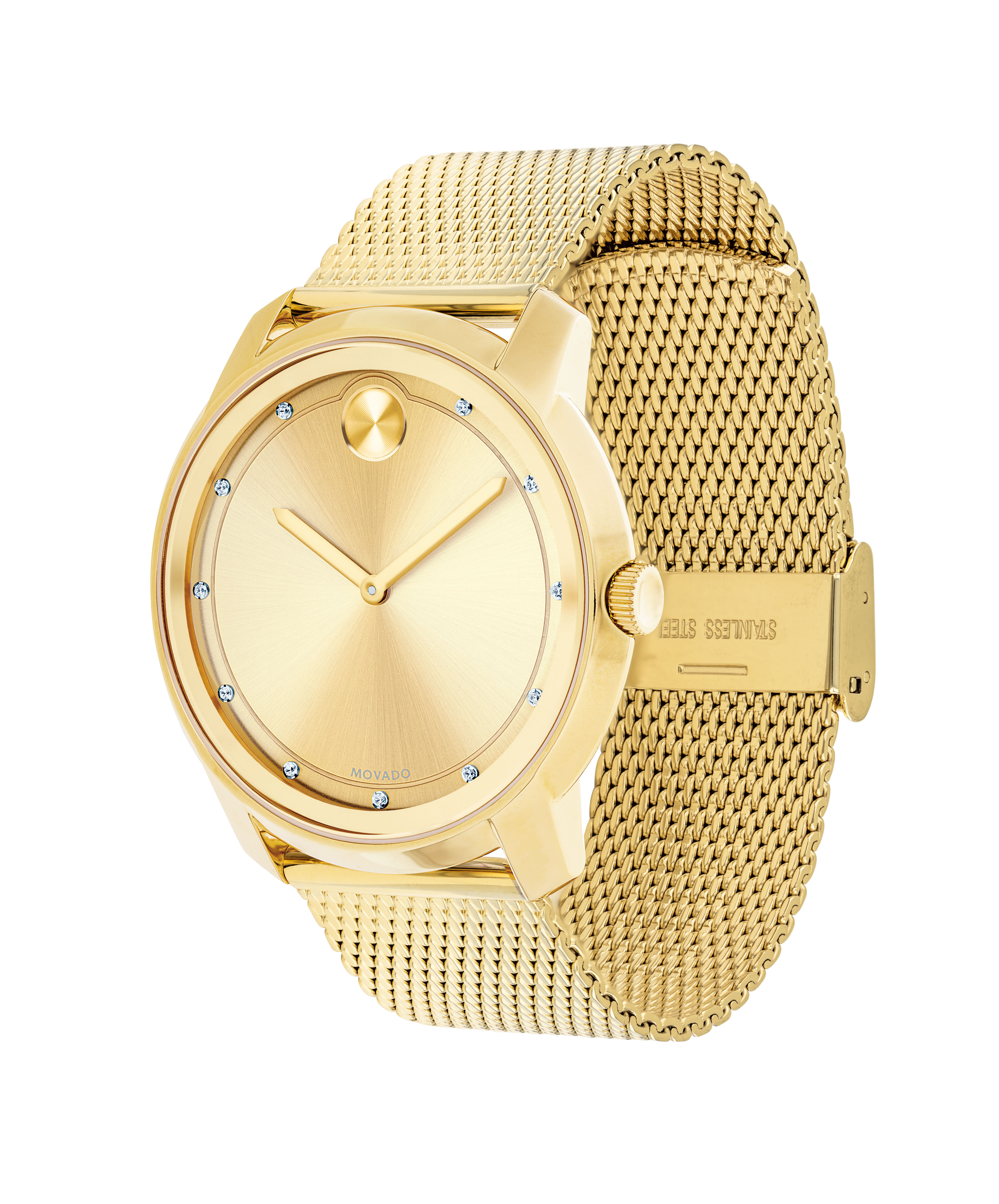 Movado 7041485 14k Yellow Gold White Roman Dial Tank Quartz Wrist Watch