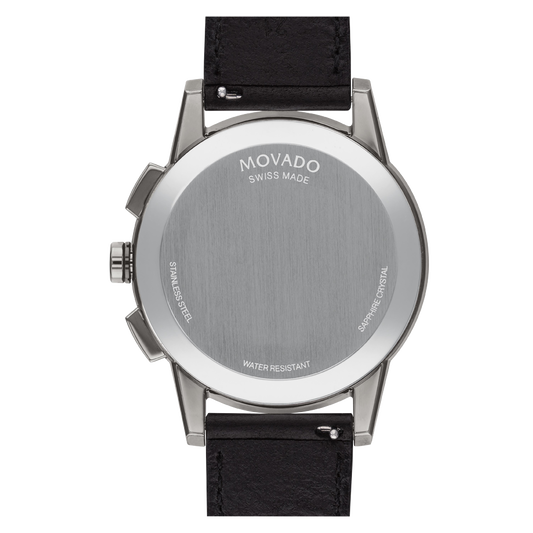 chronograph Museum dial Movado strap black black leather Sport watch perforated | with Movado