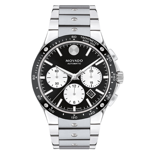 Movado | Alta SE Automatic Chronograph watch with silver bracelet and black  dial | Schweizer Uhren