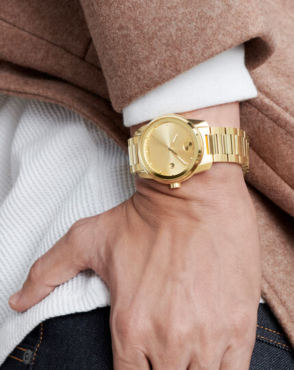 Movado | Movado Bold Swiss detailing with watch window date accents and Verso gold Super-LumiNova