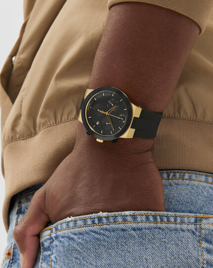 Movado  BOLD Fusion watch with black and gold strap and dial