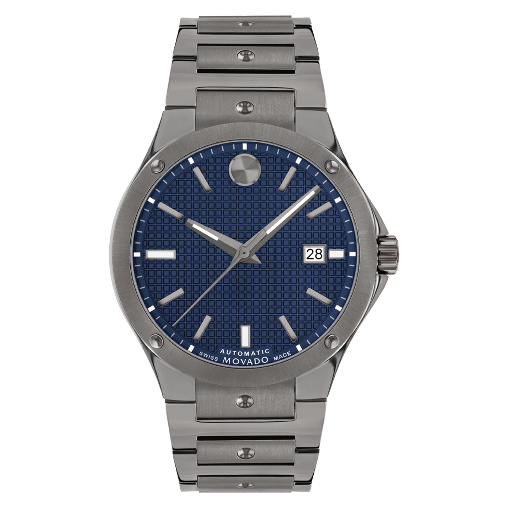 stainless | with SE and steel blue watch Movado Automatic Movado grey hands/hour Sapphire dial, Super-LumiNova crystal Swiss