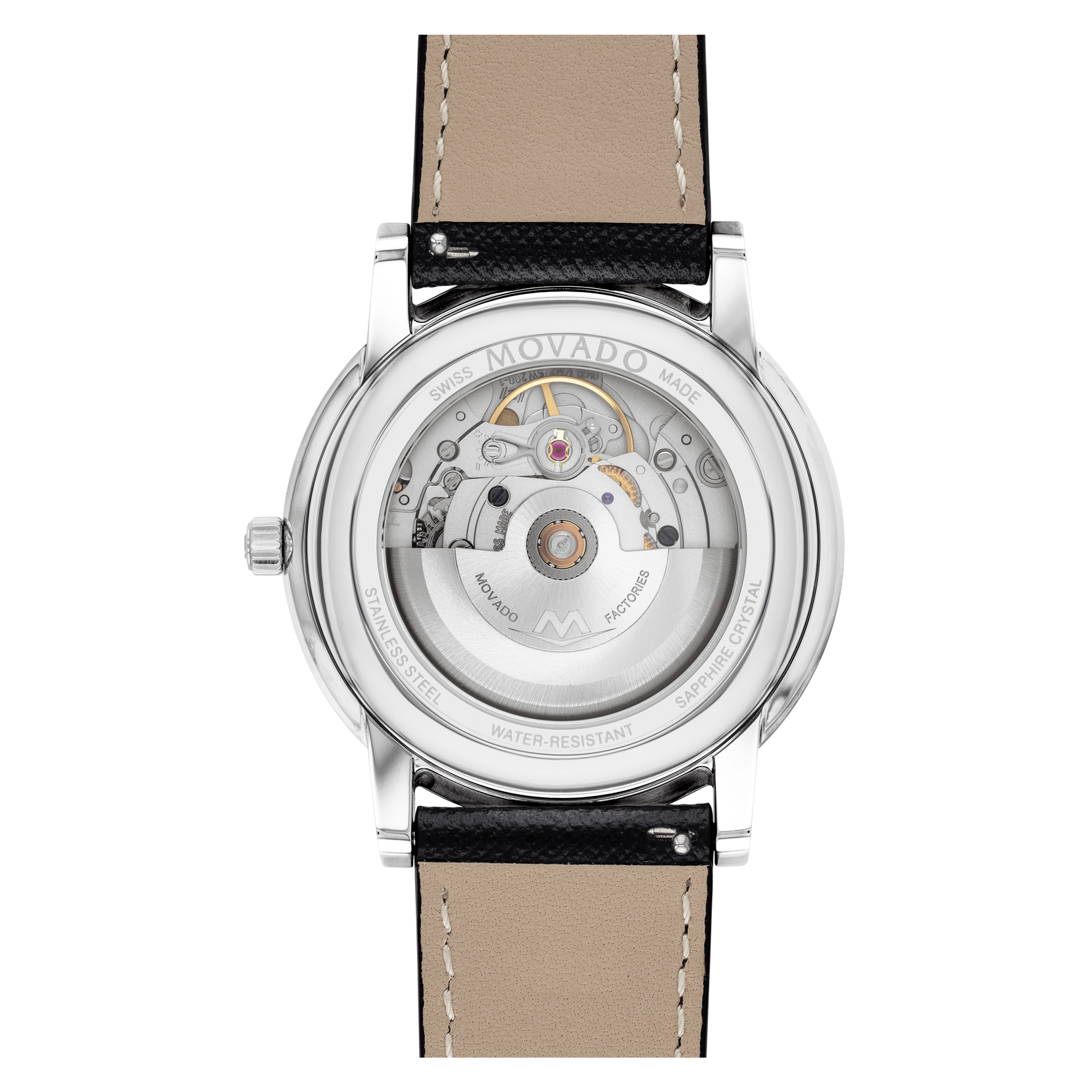 Automatic Stainless Watch Movado Black With Steel | Classic Movado Case Strap Museum Leather