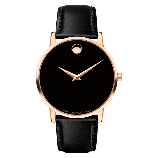 Movado Museum Classic Men S Rose Gold Pvd Watch With Black Strap