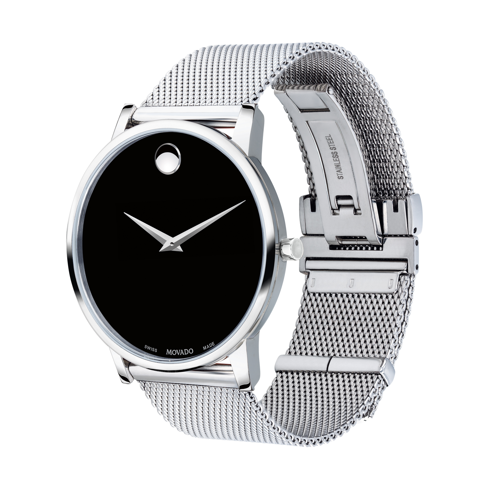 Men\'s Dial | Movado Bracelet With Black Museum Watch Steel Mesh Classic Stainless