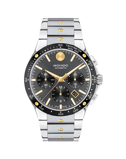 Movado | Alta SE Automatic Chronograph watch with silver bracelet and black  dial