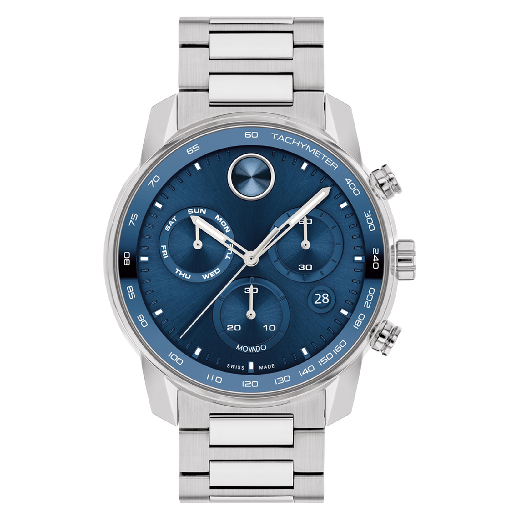 Movado | Movado Bold Verso stainless steel chronograph watch with blue dial | Schweizer Uhren