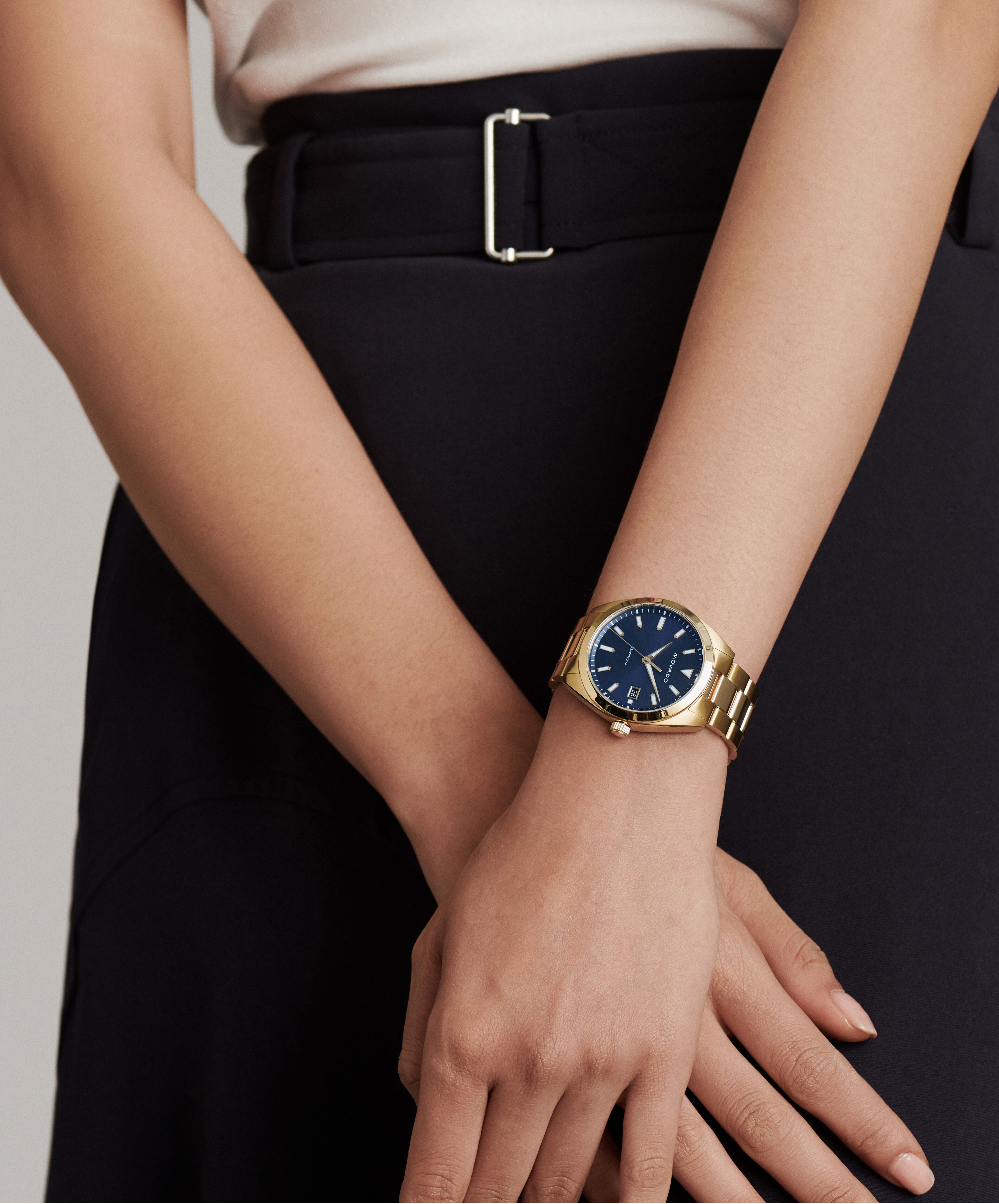Movado | Movado Heritage Series gold watch and bracelet with blue 