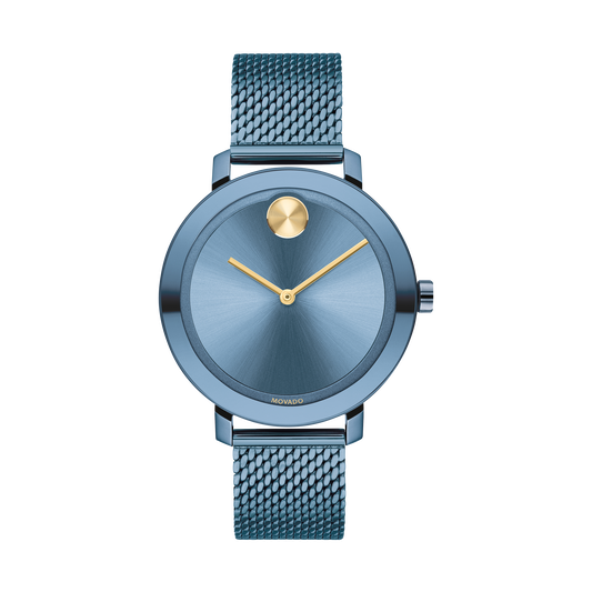 Movado Movado Bold Evolution Blue Watch With Gold Accents On A