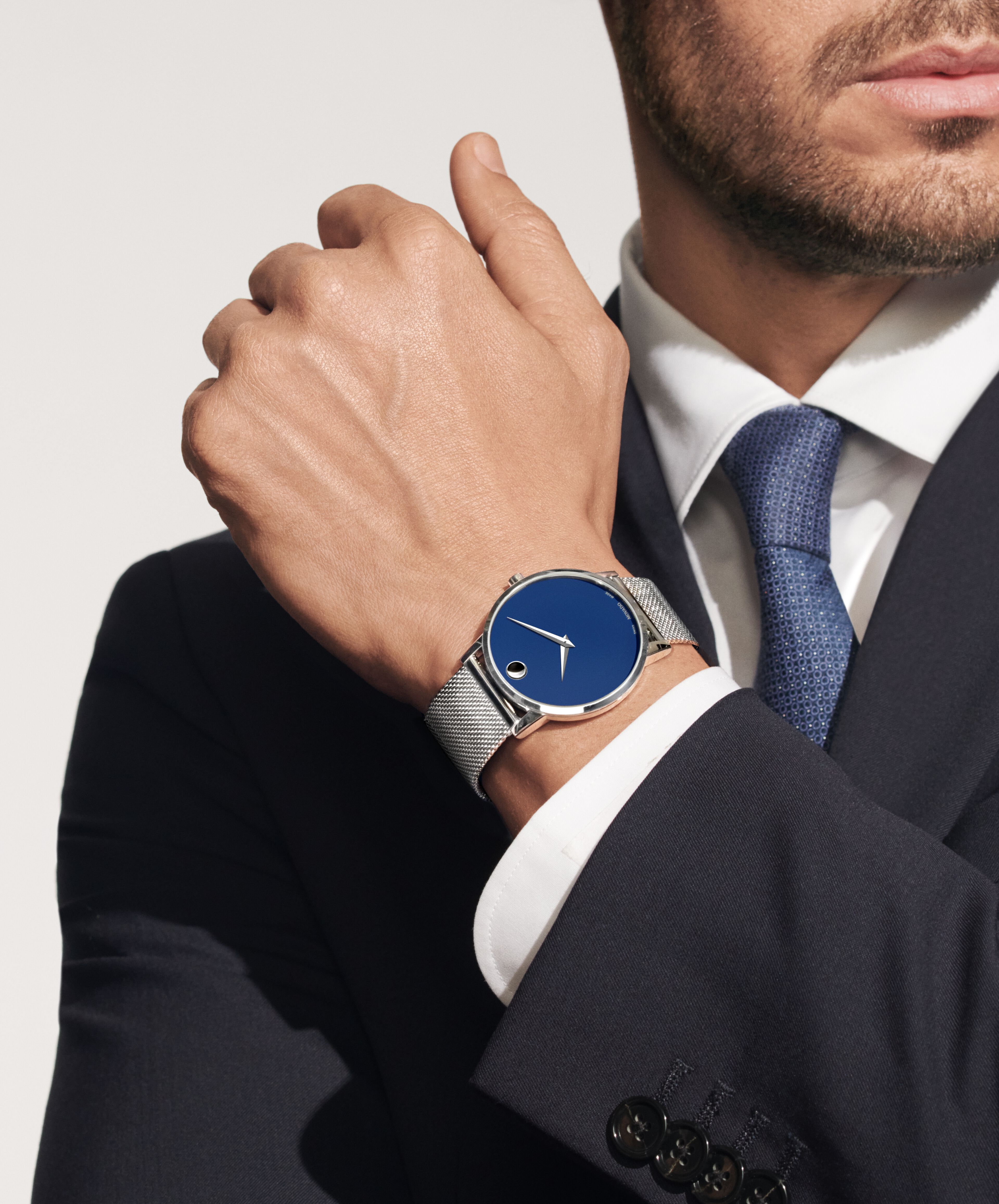 Movado | Movado BOLD silver stainless steel watch with blue dial 