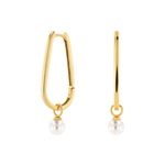 Boucle d'oreille à anneaux en forme de larme, au fini vermeil or , avec perle
