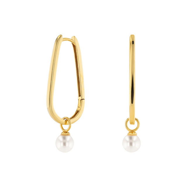 Boucle d'oreille à anneaux en forme de larme, au fini vermeil or , avec perle