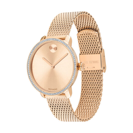 Movado Movado Bold Rose Gold Watch And Dial On A Rose Gold Mesh