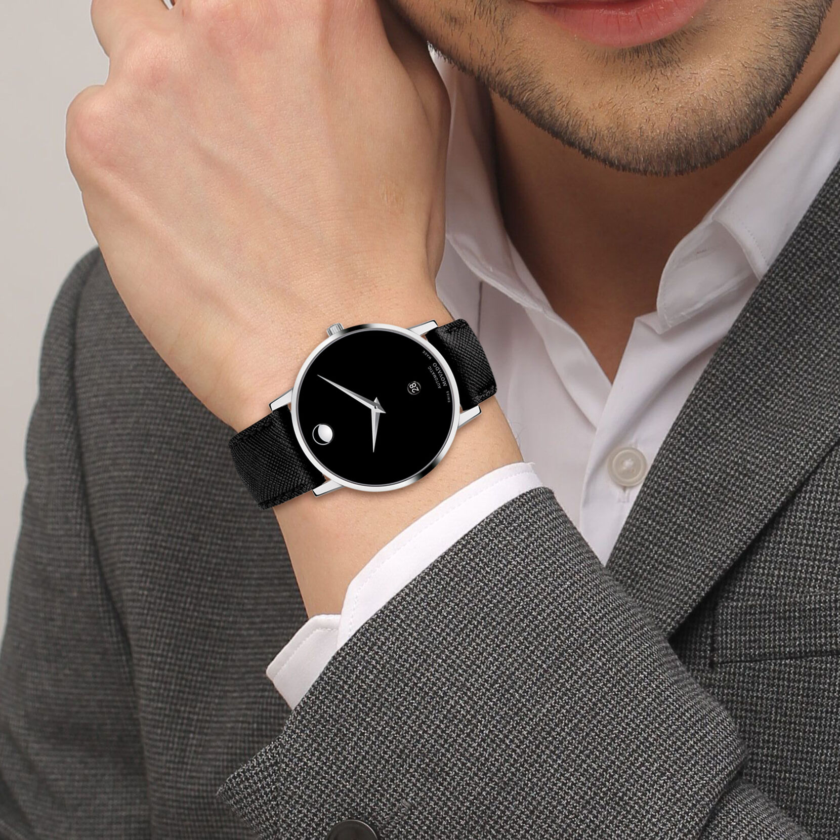 Museum | Leather Stainless Automatic Classic Movado Movado With Case Strap Black Watch Steel