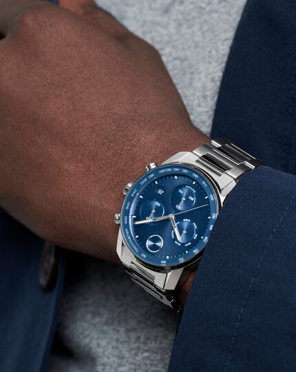 Movado | Movado Bold Verso stainless steel chronograph watch with blue dial | Schweizer Uhren