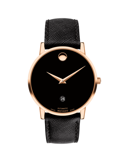 Movado | Movado Museum Classic Automatic Black Leather Strap Watch With  Rose Gold Case