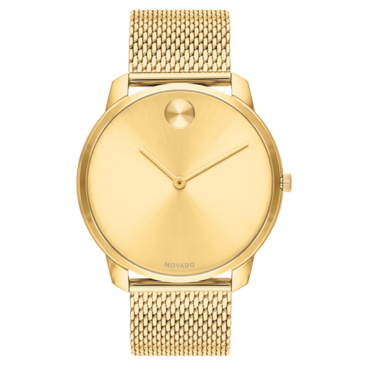Movado Movado Bold Gold Plated Watch With Gold Dial And Mesh