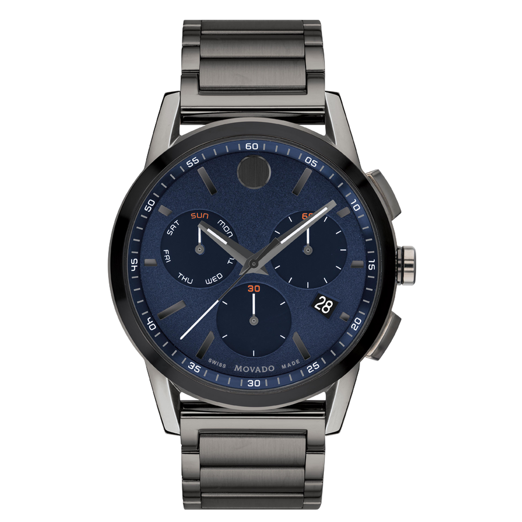Movado | Museum Sport watch with gunmetal bracelet and blue dial | Schweizer Uhren