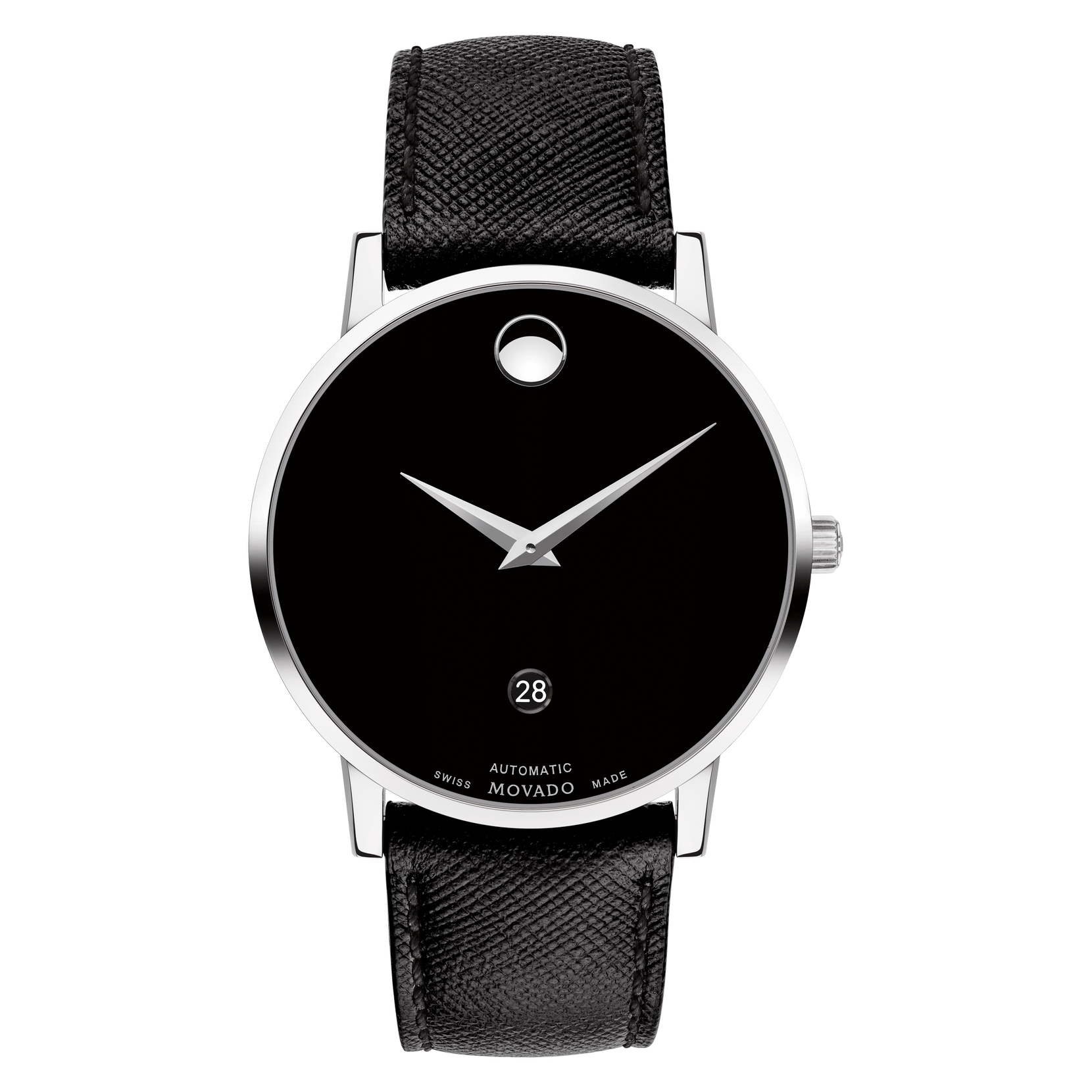 Movado | Movado Museum Strap Stainless Automatic Watch Case With Steel Classic Black Leather