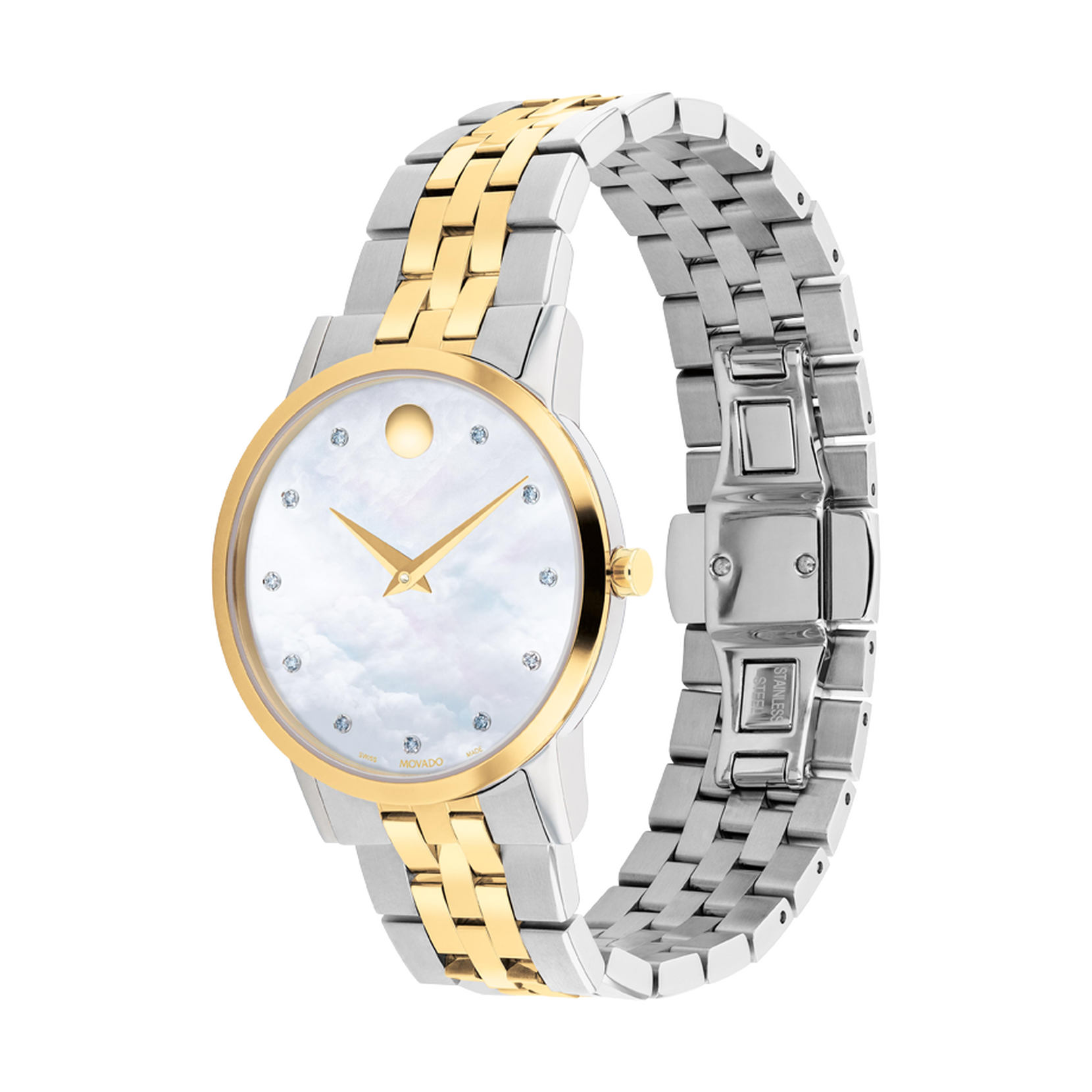Movado | Museum Classic watch with two tone bracelet and green  mother-of-pearl dial