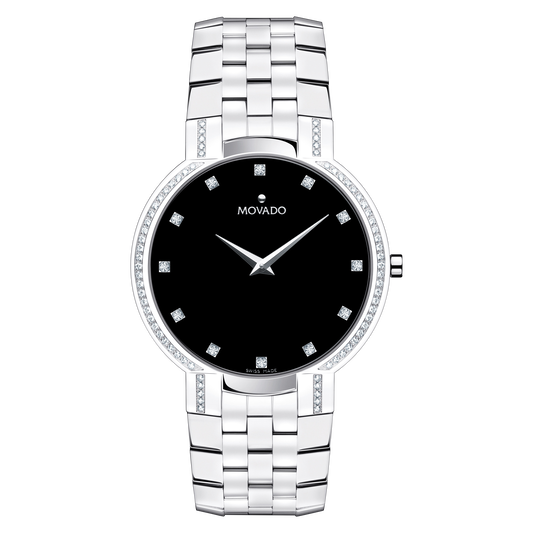 Movado Faceto Stainless Steel Bracelet Watch With Diamonds