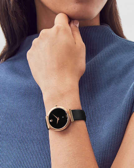 with | Movado Museum strap and watch dial Classic black