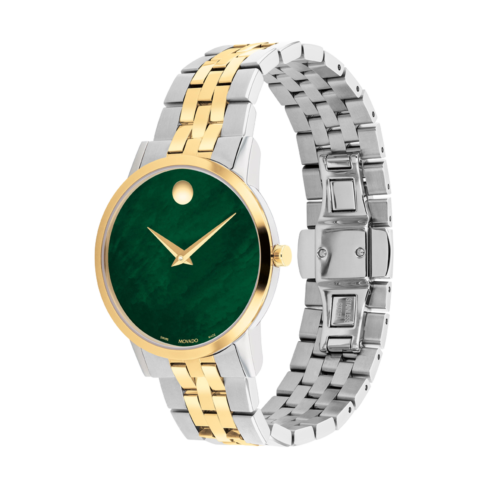 tone watch green Movado | bracelet with mother-of-pearl Classic dial and Museum two