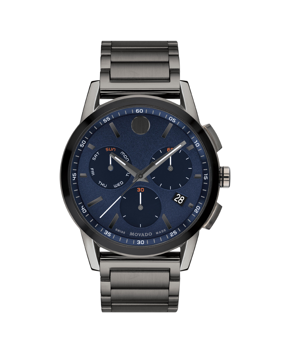 Museum Sport watch with gunmetal bracelet and blue dial - Movado