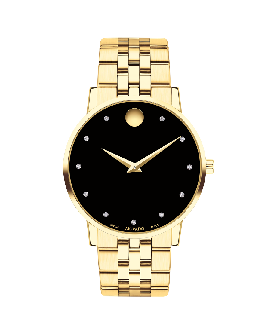 Museum Classic watch with gold bracelet and black dial - Movado
