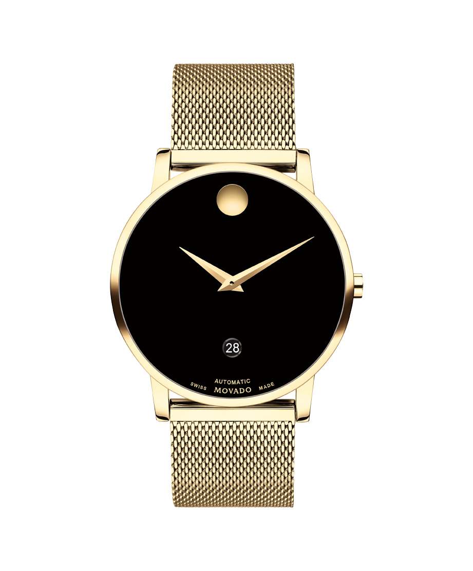 Museum Classic watch with gold strap and black dial - Movado